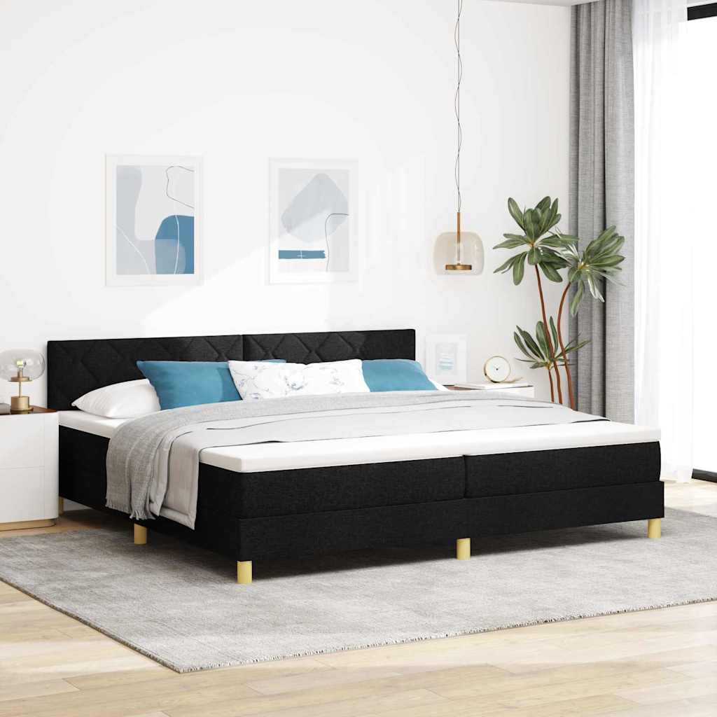 Boxspringbed met kussen met hoofdeinde Zwart 200 x 200 cm Stof is nu te koop bij PeponiXL, paradijselijk wonen!