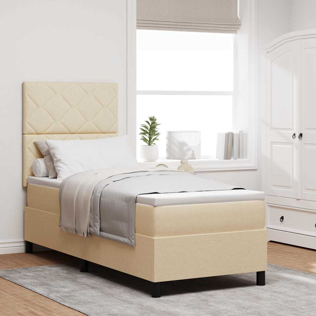 Boxspringbed met hoofdeinde Crème 80 x 200 cm Stof is nu te koop bij PeponiXL, paradijselijk wonen!