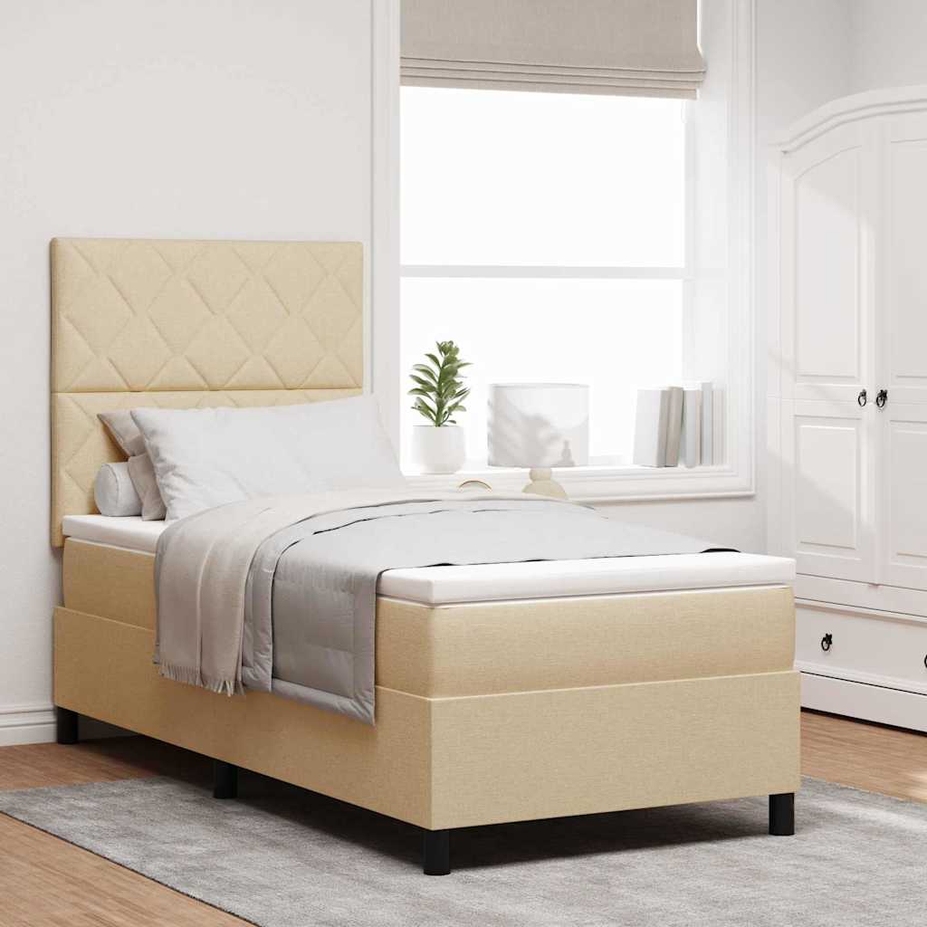 Boxspringbed met hoofdeinde Crème 90 x 190 cm Stof is nu te koop bij PeponiXL, paradijselijk wonen!