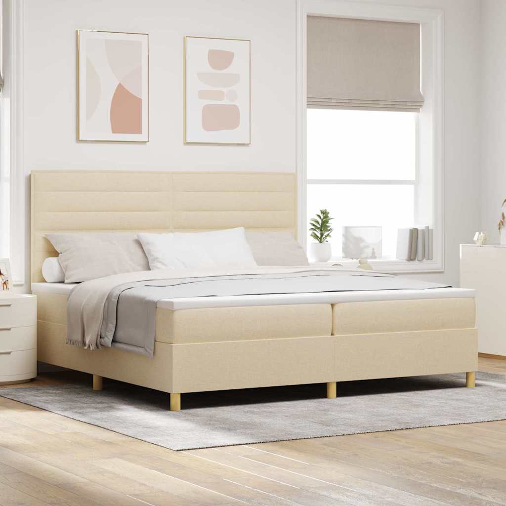 Boxspringbed met matras met hoofdeinde Crème 200 x 200 cm Stof is nu te koop bij PeponiXL, paradijselijk wonen!