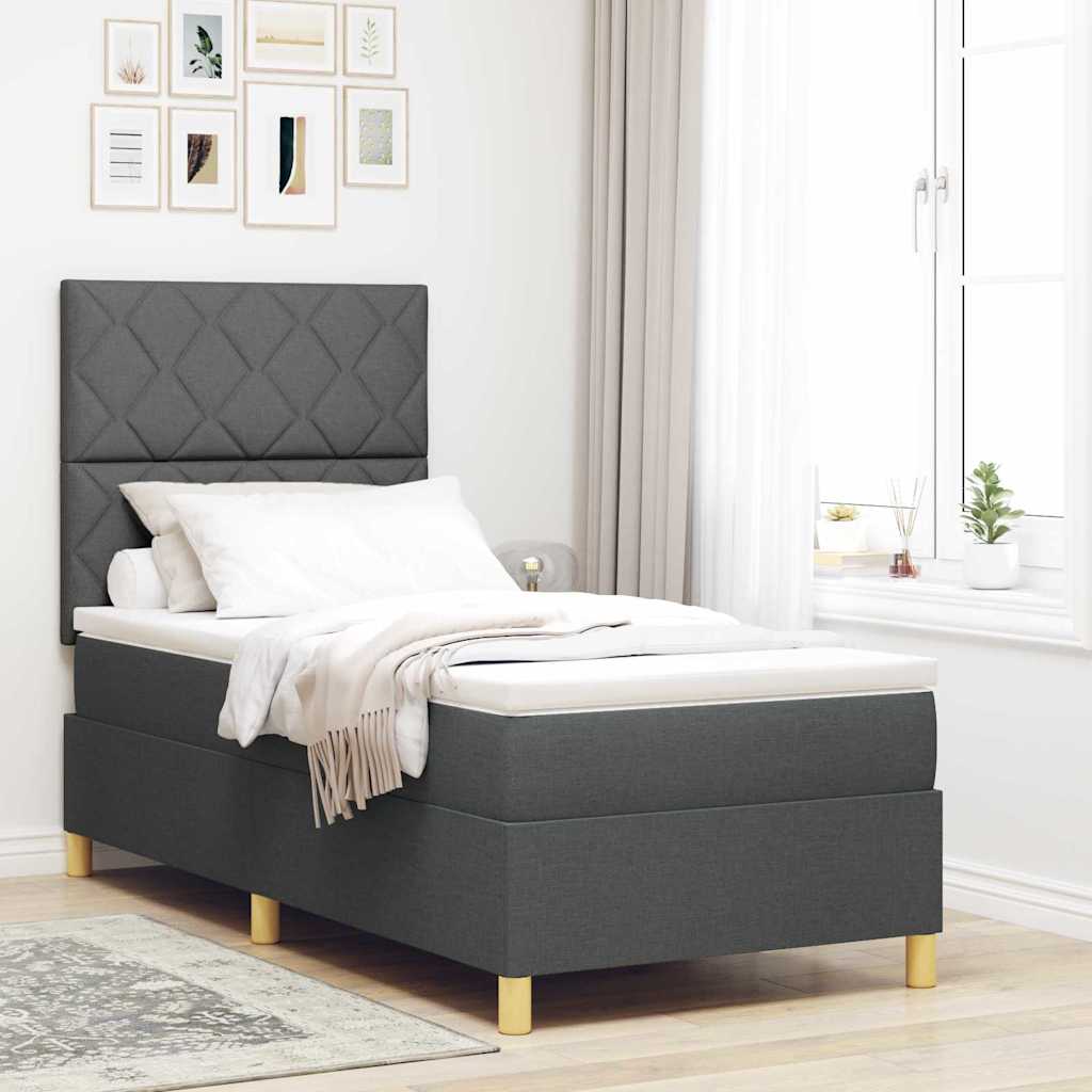Boxspringbed met hoofdeinde Donkergrijs 100 x 200 cm Stof is nu te koop bij PeponiXL, paradijselijk wonen!