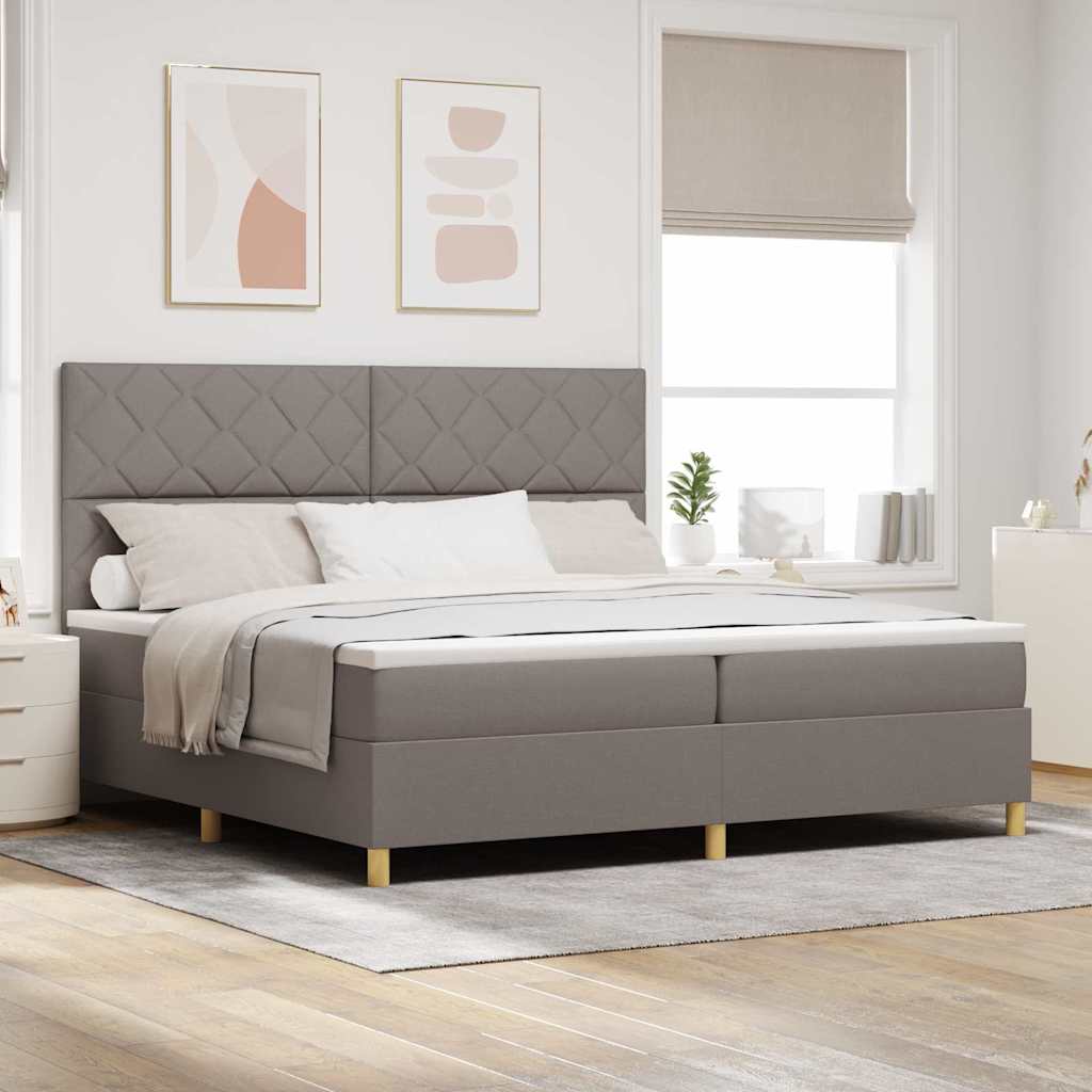Boxspringbed met hoofdeinde Taupe 200 x 200 cm Stof is nu te koop bij PeponiXL, paradijselijk wonen!