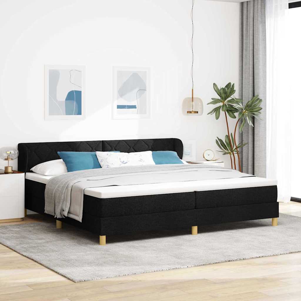 Boxspringbed met matras met hoofdeinde Zwart 200 x 200 cm Stof is nu te koop bij PeponiXL, paradijselijk wonen!