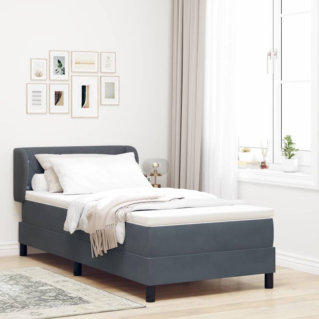 Boxspringbed met hoofdeinde Donkergrijs 90 x 200 cm Fluweel is nu te koop bij PeponiXL, paradijselijk wonen!