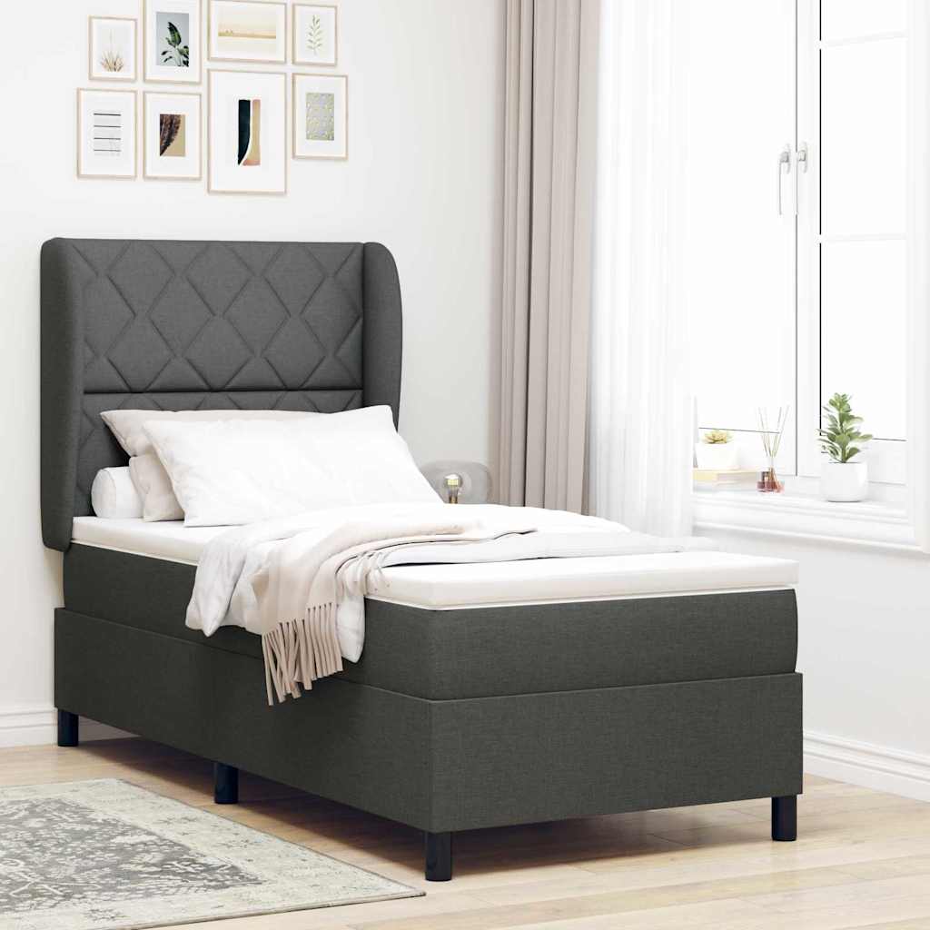 Boxspring bed met hoofdeinde Donkergrijs 90 x 190 cm Stof is nu te koop bij PeponiXL, paradijselijk wonen!