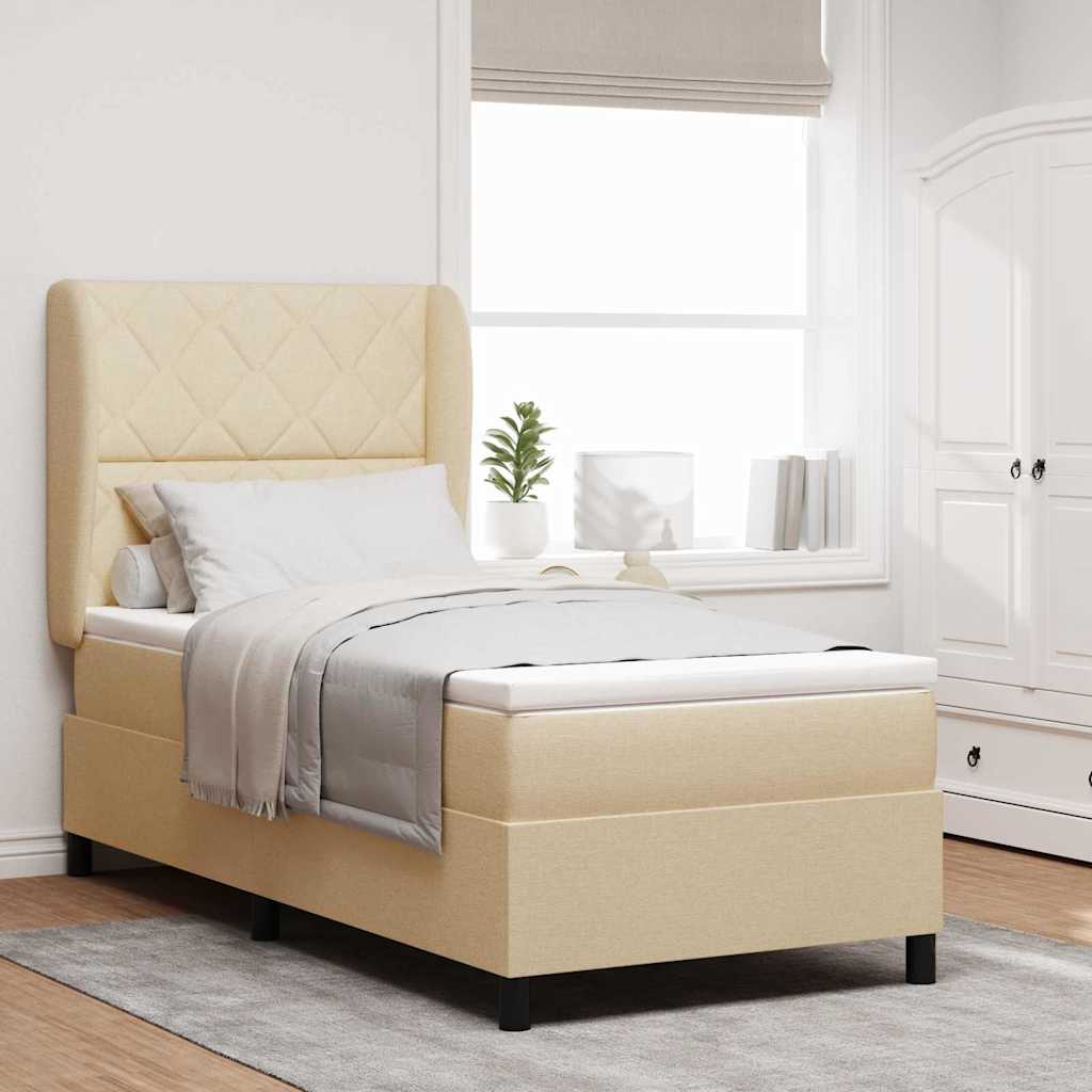 Boxspring bed met hoofdeinde Crème 90 x 190 cm Stof is nu te koop bij PeponiXL, paradijselijk wonen!