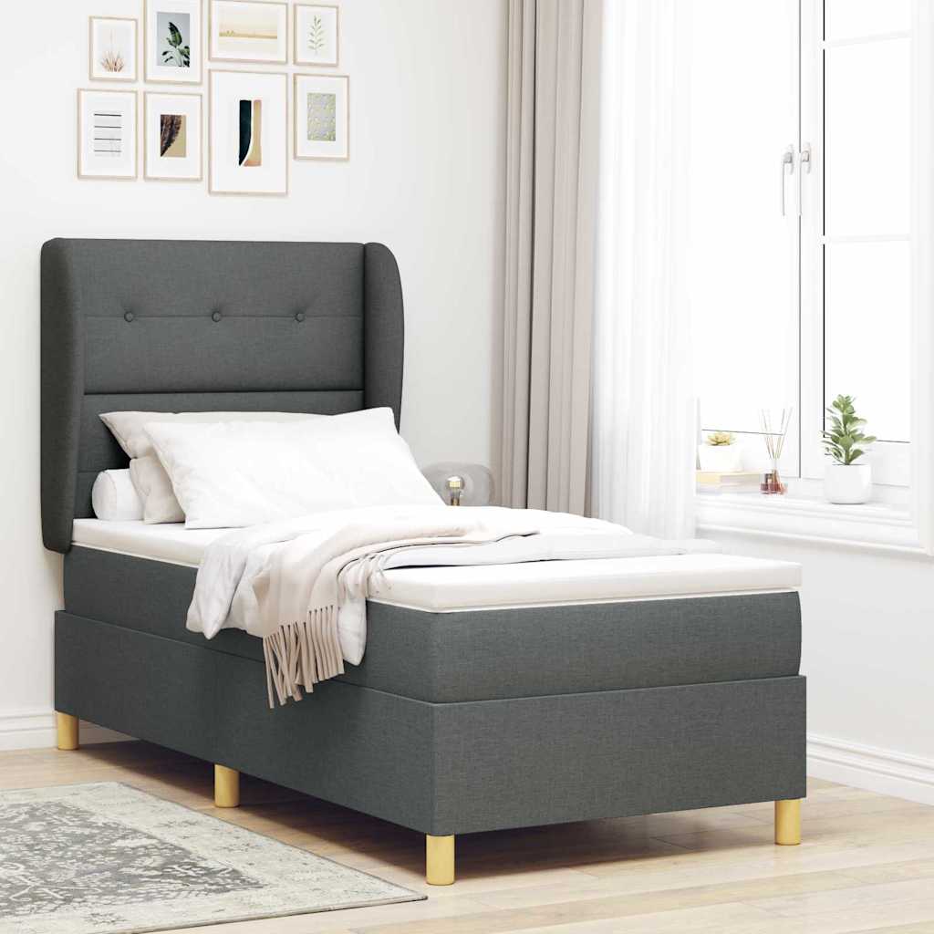 Boxspringbed met hoofdeinde Donkergrijs 190 x 90 cm Stof is nu te koop bij PeponiXL, paradijselijk wonen!