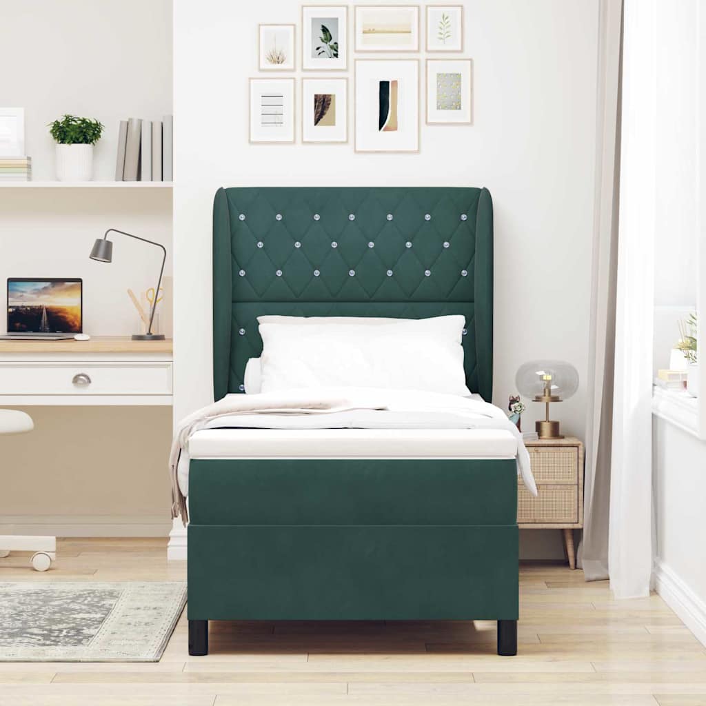 Boxspringbed met matras Donkergroen 190 x 90 cm Fluweel is nu te koop bij PeponiXL, paradijselijk wonen!