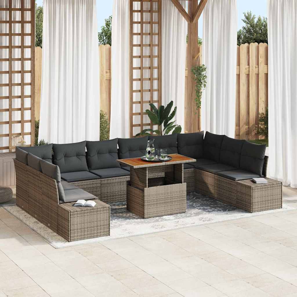 Tuin Sofa Set met kussen 11 pcs Grijs en Bruin is nu te koop bij PeponiXL, paradijselijk wonen!