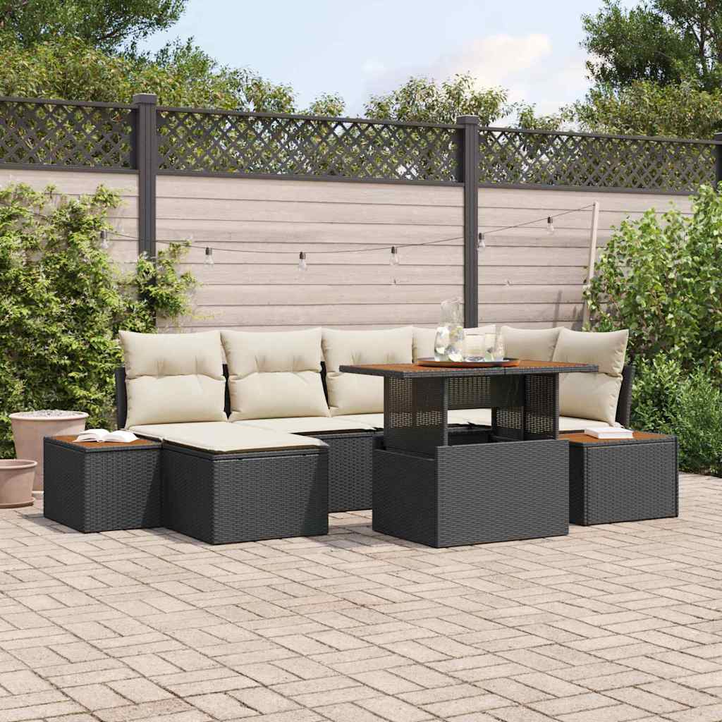 Tuinbankenset 7 st Zwart poly rattan is nu te koop bij PeponiXL, paradijselijk wonen!