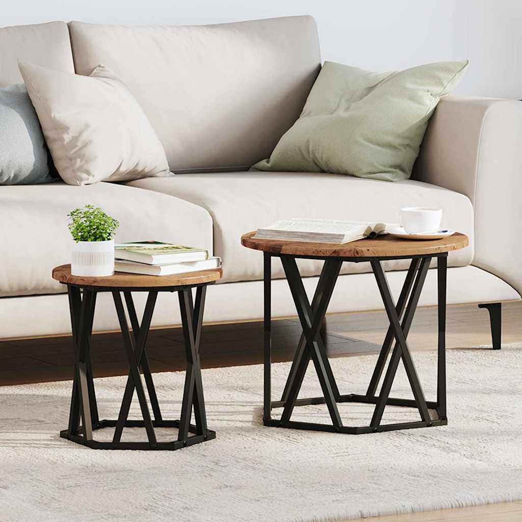 Bijzettafel 2 pcs hergebruikt hout Engineered hout en staal is nu te koop bij PeponiXL, paradijselijk wonen!