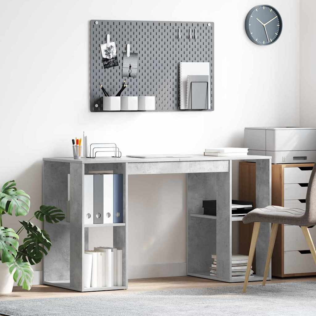 Bureau met plank Beton Grijs 130 x 50.5 x 75 cm Bewerkt hout is nu te koop bij PeponiXL, paradijselijk wonen!
