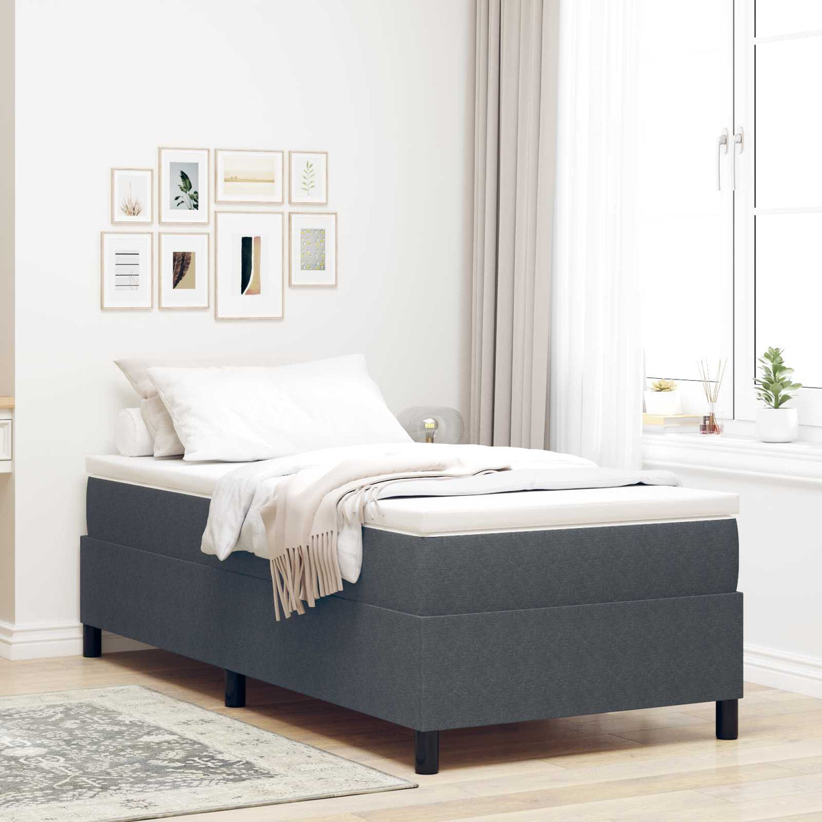 Platform bedframe Donkergrijs 90 x 200 cm Katoen Stof is nu te koop bij PeponiXL, paradijselijk wonen!