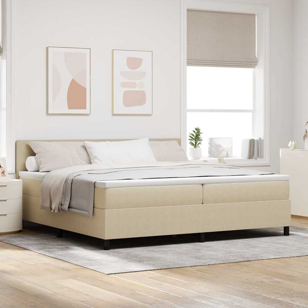 Boxspringbed Lichtgrijs en wit. 200 x 200 cm Katoen Stof is nu te koop bij PeponiXL, paradijselijk wonen!