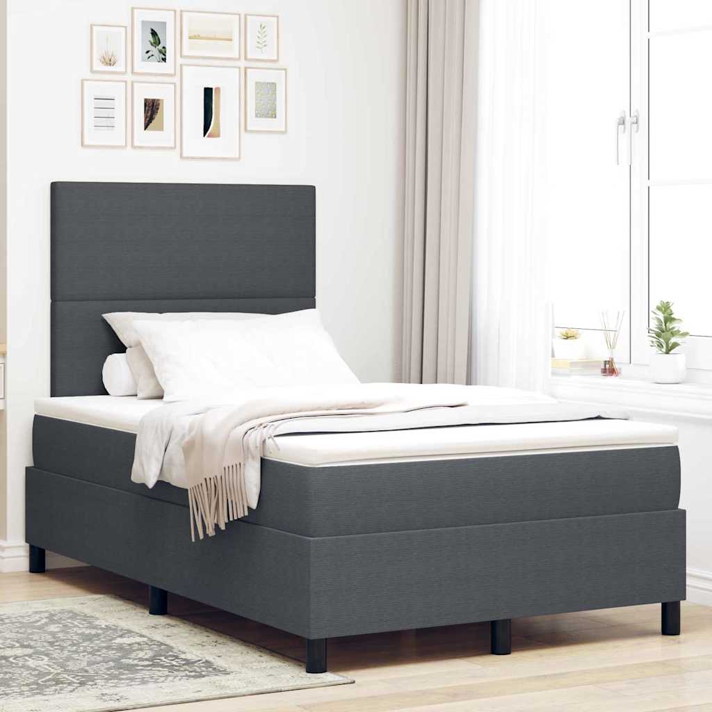 LED Box Spring Bed Donkergrijs en Wit 120 x 190 cm Katoen Stof is nu te koop bij PeponiXL, paradijselijk wonen!