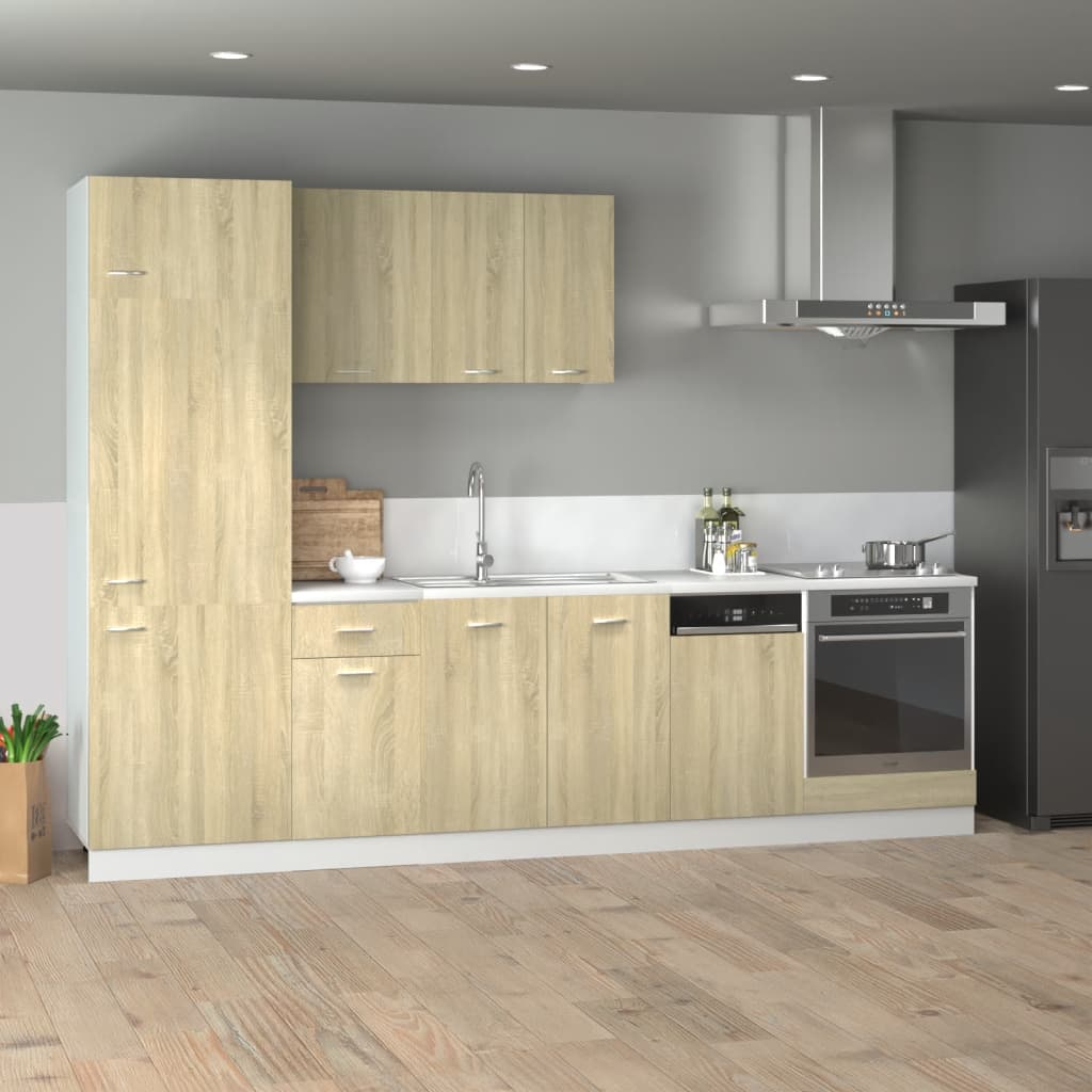7-delige Keukenkastenset Lyon bewerkt hout sonoma eikenkleurig is nu te koop bij PeponiXL, paradijselijk wonen!