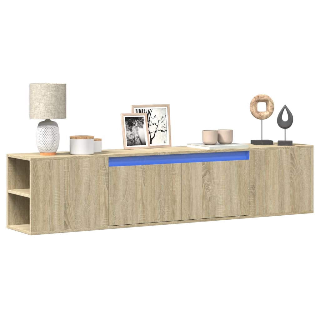 Tv-wandmeubel met LED-verlichting 180x31x39,5 cm sonoma eiken is nu te koop bij PeponiXL, paradijselijk wonen!
