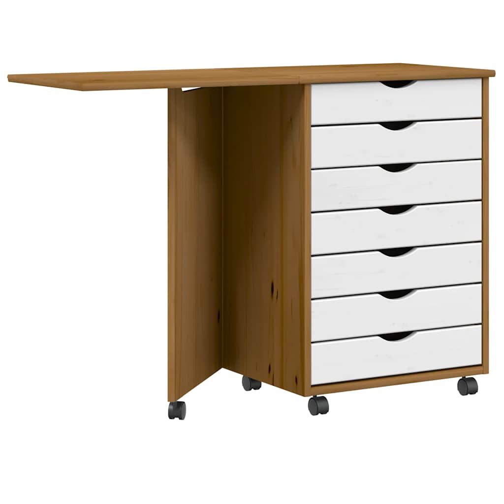 Ladekast met bureau MOSS verrijdbaar massief grenen honingbruin is nu te koop bij PeponiXL, paradijselijk wonen!