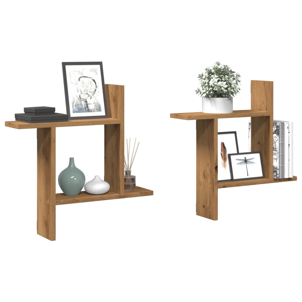Wandschappen 2 st 50x12x50 cm bewerkt hout artisanaal eiken is nu te koop bij PeponiXL, paradijselijk wonen!