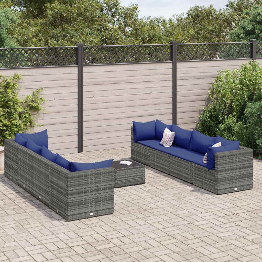 9-delige Loungeset met kussens poly rattan grijs is nu te koop bij PeponiXL, paradijselijk wonen!