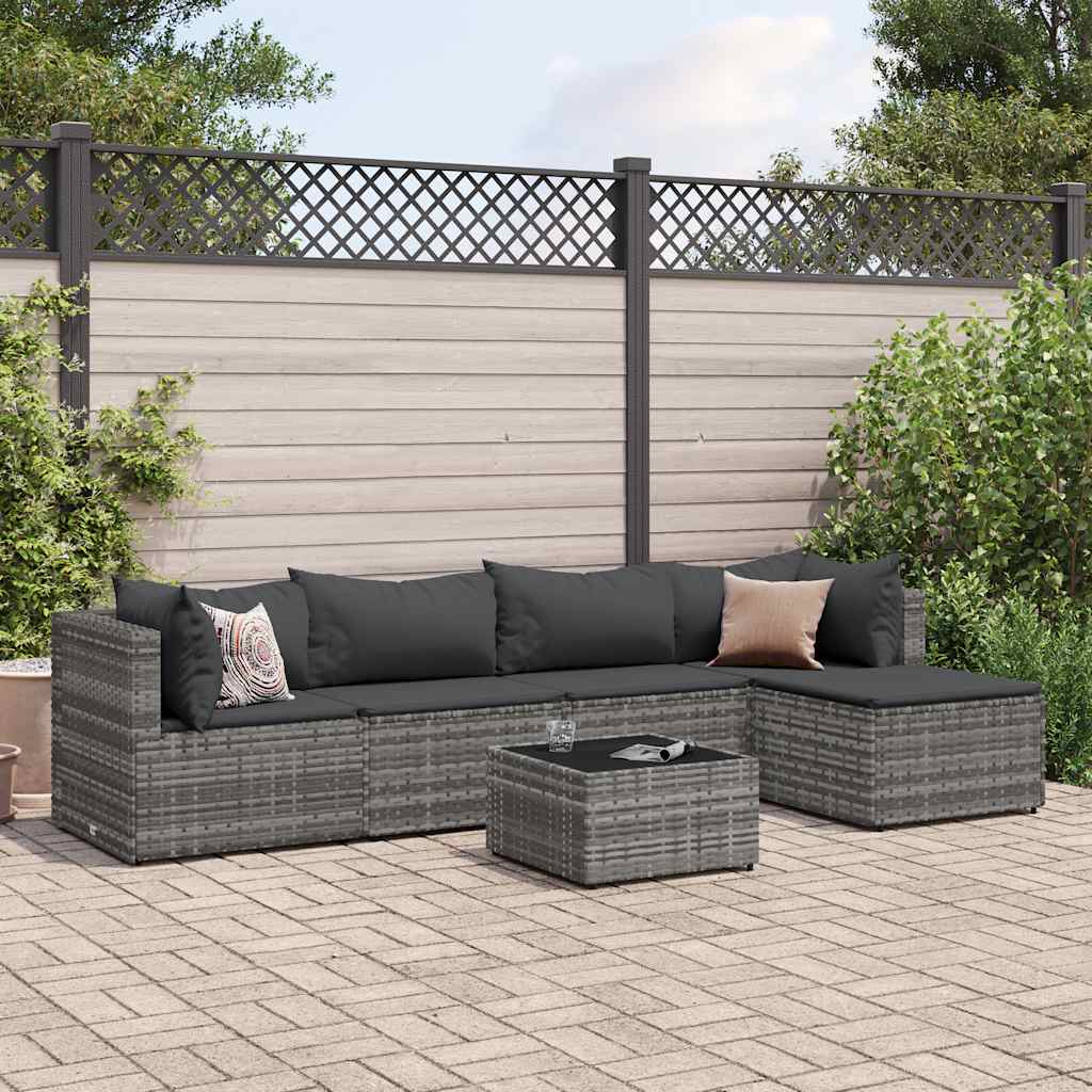 6-delige Loungeset met kussens poly rattan grijs is nu te koop bij PeponiXL, paradijselijk wonen!