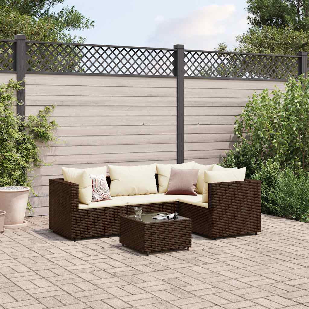 5-delige Loungeset met kussens poly rattan bruin is nu te koop bij PeponiXL, paradijselijk wonen!