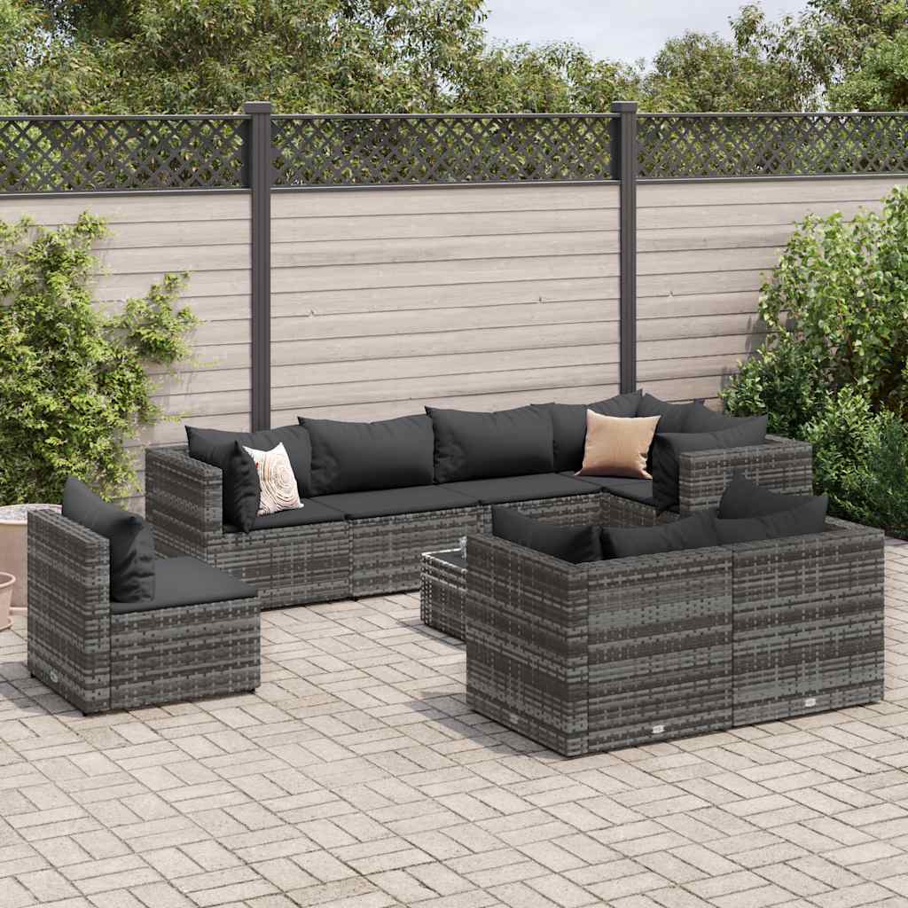 9-delige Loungeset met kussens poly rattan grijs is nu te koop bij PeponiXL, paradijselijk wonen!