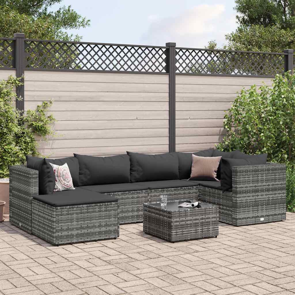 7-delige Loungeset met kussens poly rattan grijs is nu te koop bij PeponiXL, paradijselijk wonen!