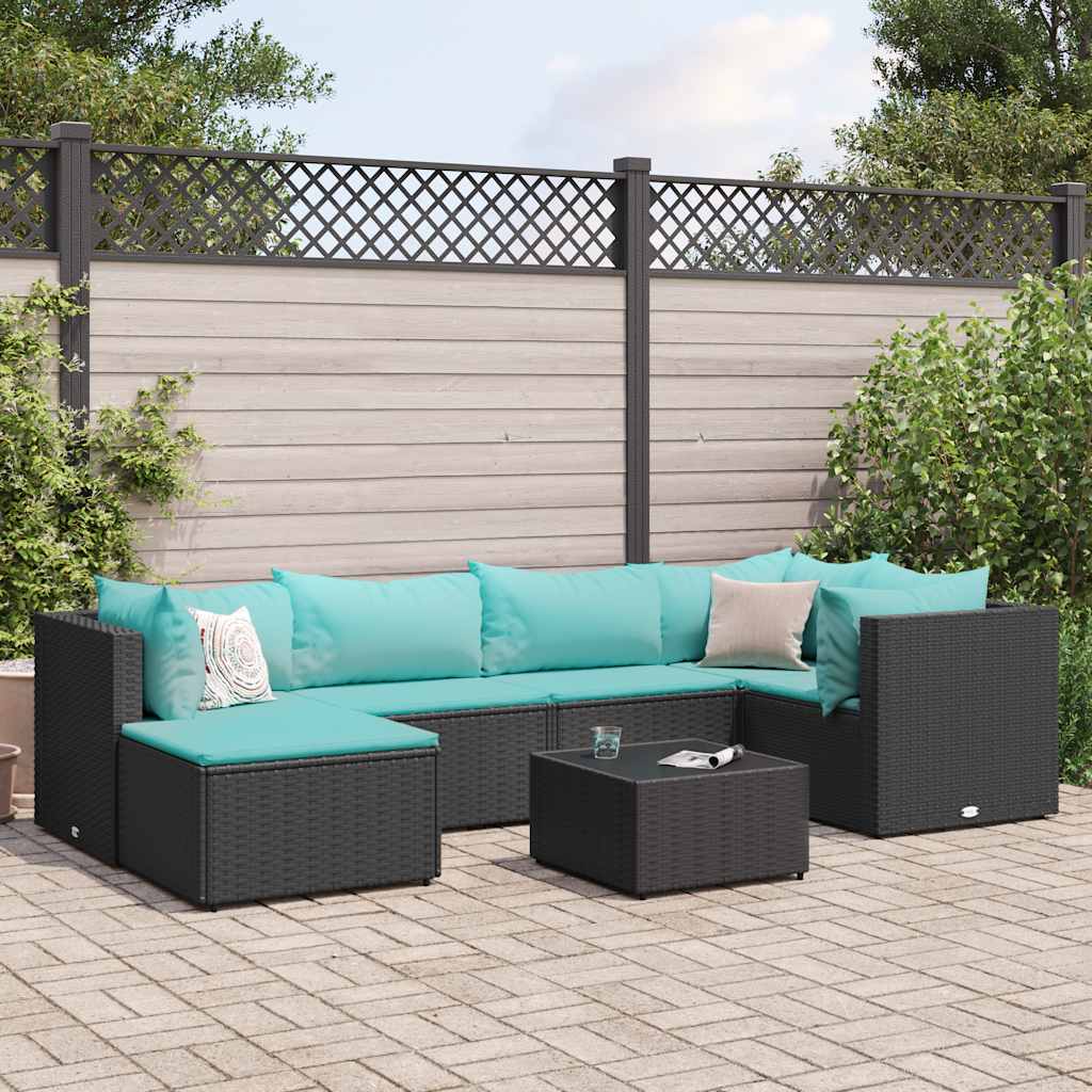 7-delige Loungeset met kussens poly rattan zwart is nu te koop bij PeponiXL, paradijselijk wonen!