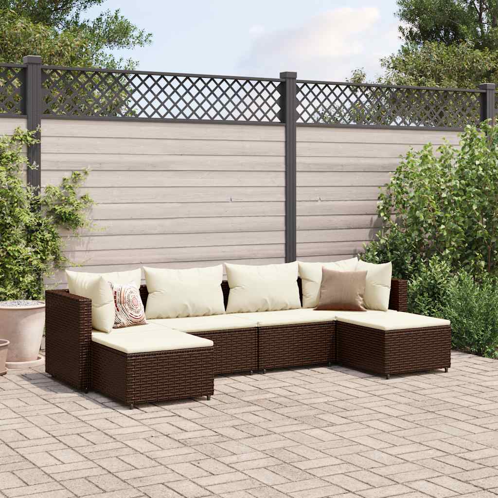 6-delige Loungeset met kussens poly rattan bruin is nu te koop bij PeponiXL, paradijselijk wonen!