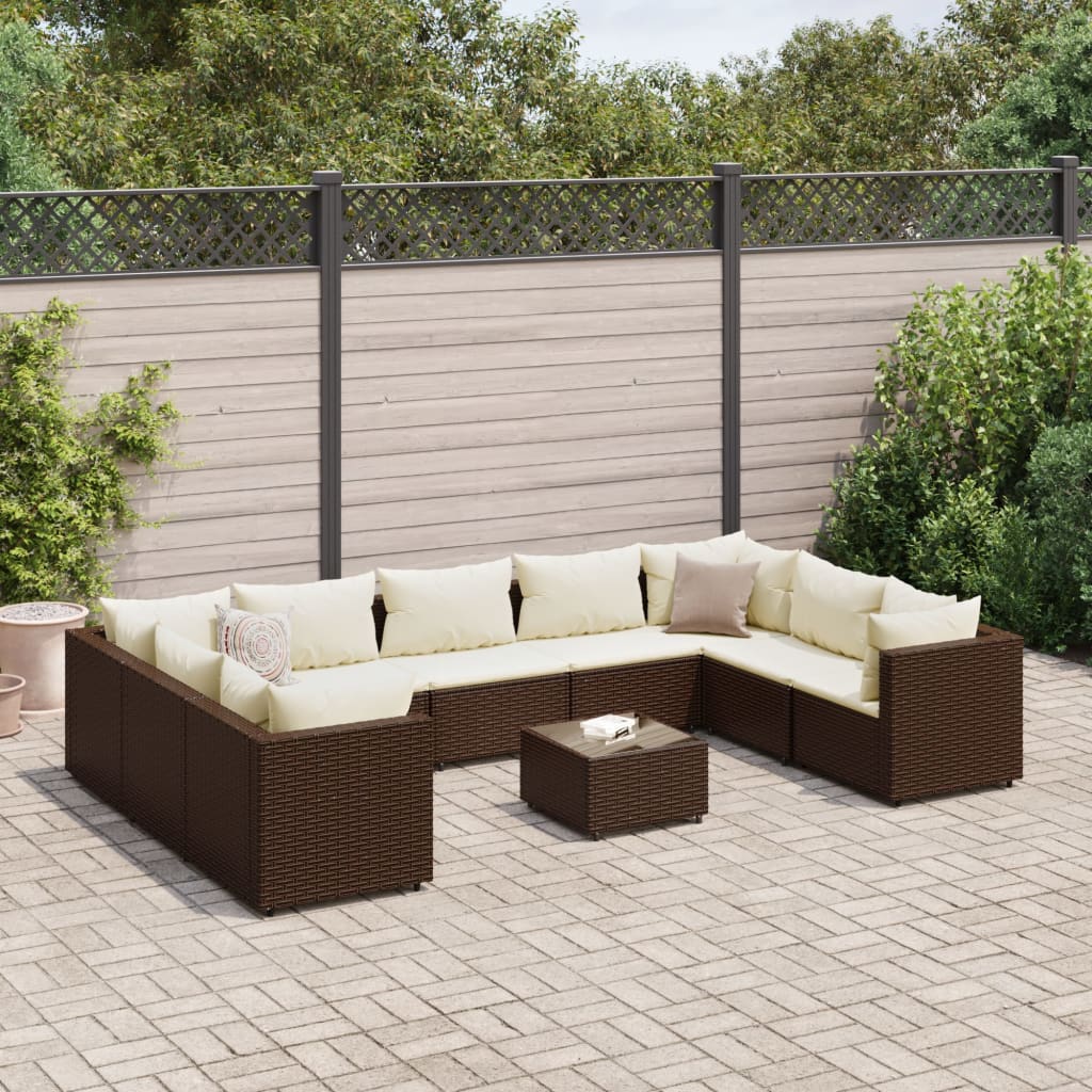 10-delige Loungeset met kussens poly rattan bruin is nu te koop bij PeponiXL, paradijselijk wonen!