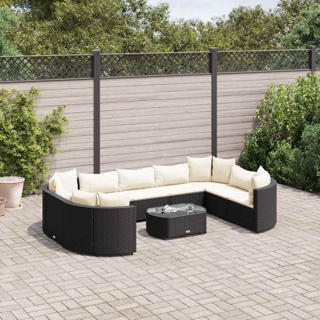 10-delige Loungeset met kussens poly rattan zwart is nu te koop bij PeponiXL, paradijselijk wonen!