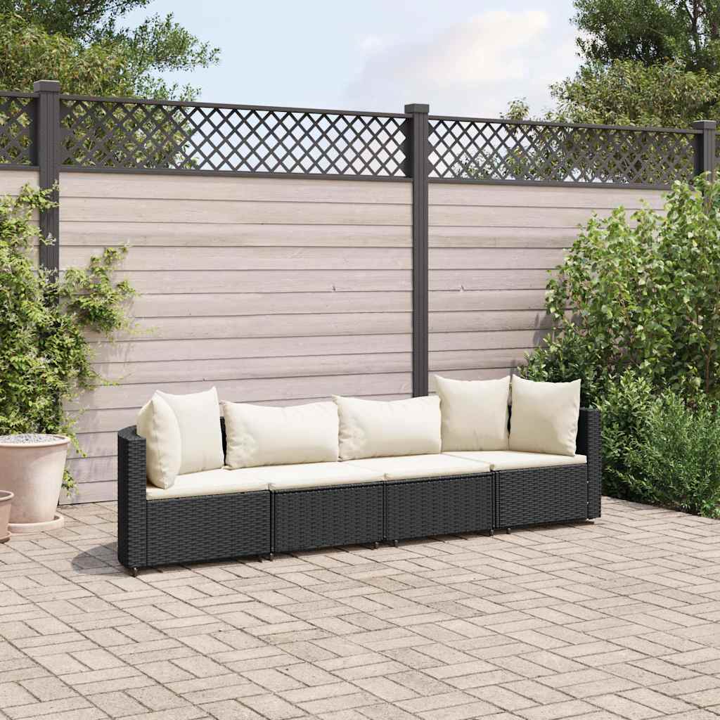 4-delige Loungeset met kussens poly rattan zwart is nu te koop bij PeponiXL, paradijselijk wonen!