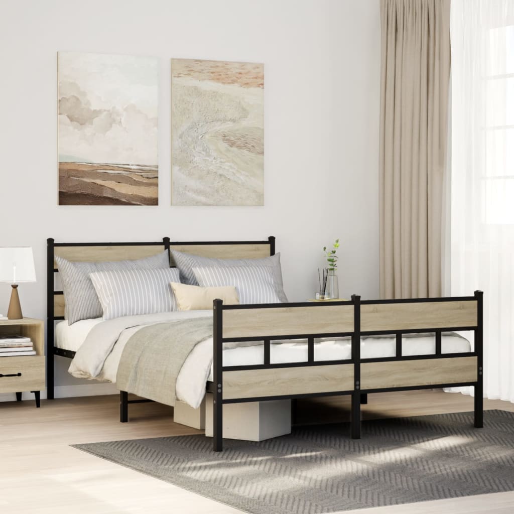 Bedframe zonder matras metaal sonoma eikenkleurig 150x200 cm is nu te koop bij PeponiXL, paradijselijk wonen!