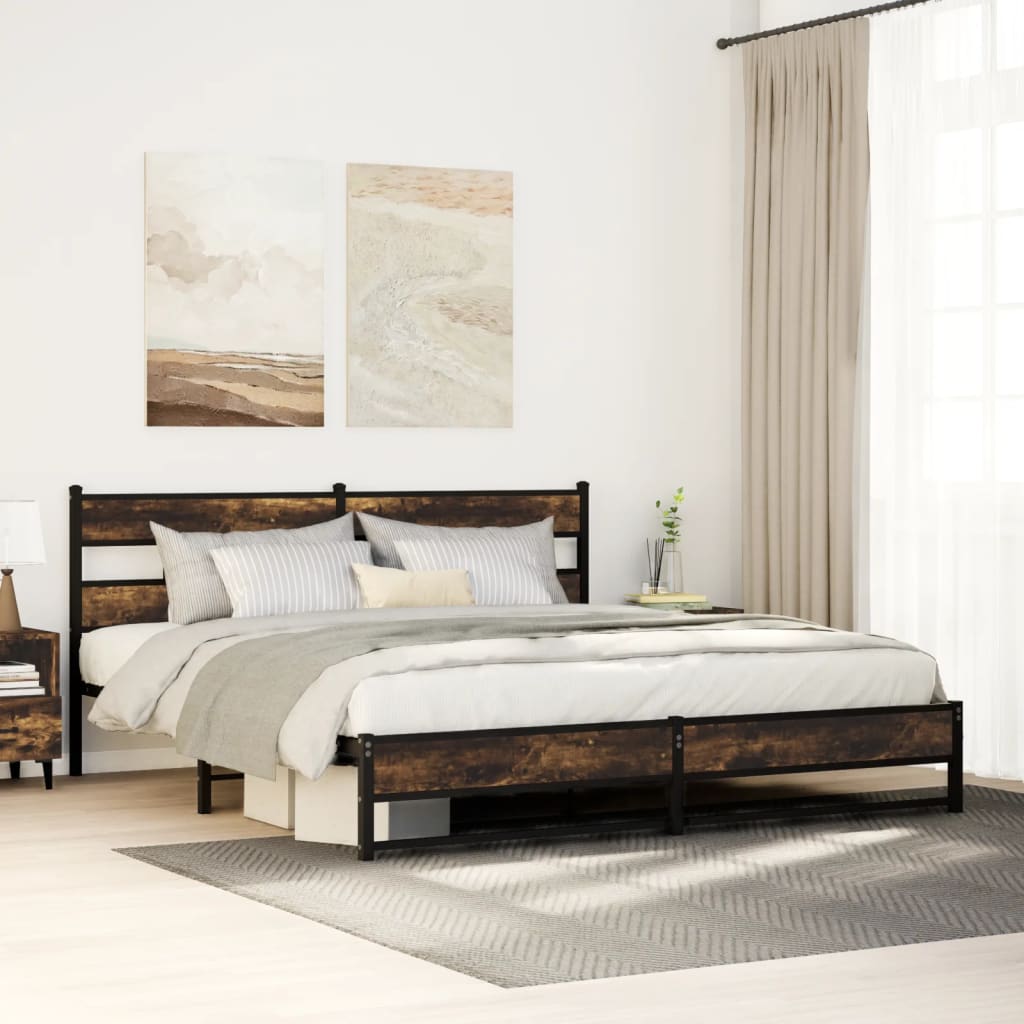 Bedframe zonder matras metaal gerookt eikenkleurig 200x200 cm is nu te koop bij PeponiXL, paradijselijk wonen!