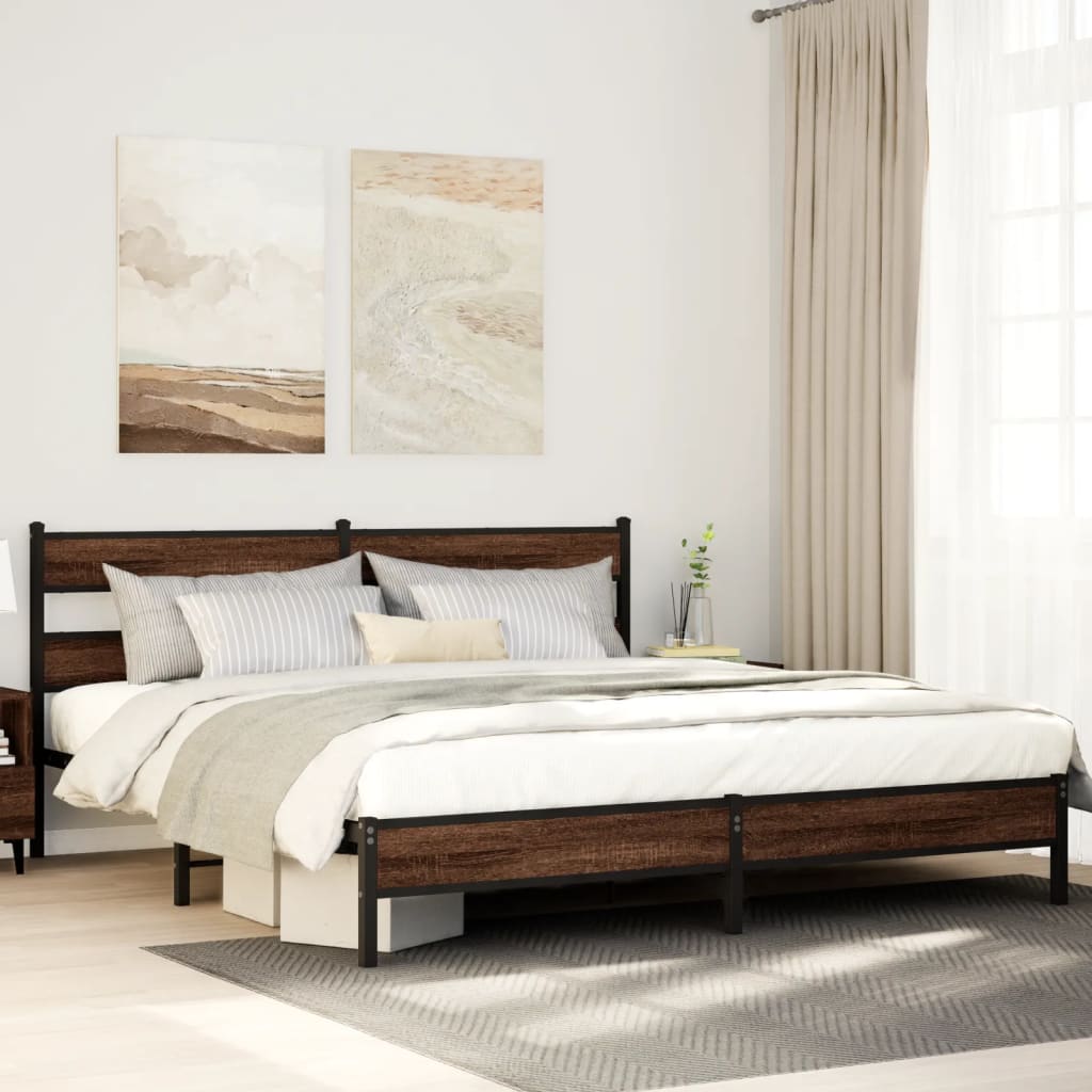 Bedframe zonder matras metaal bruin eikenkleur 180x200 cm is nu te koop bij PeponiXL, paradijselijk wonen!
