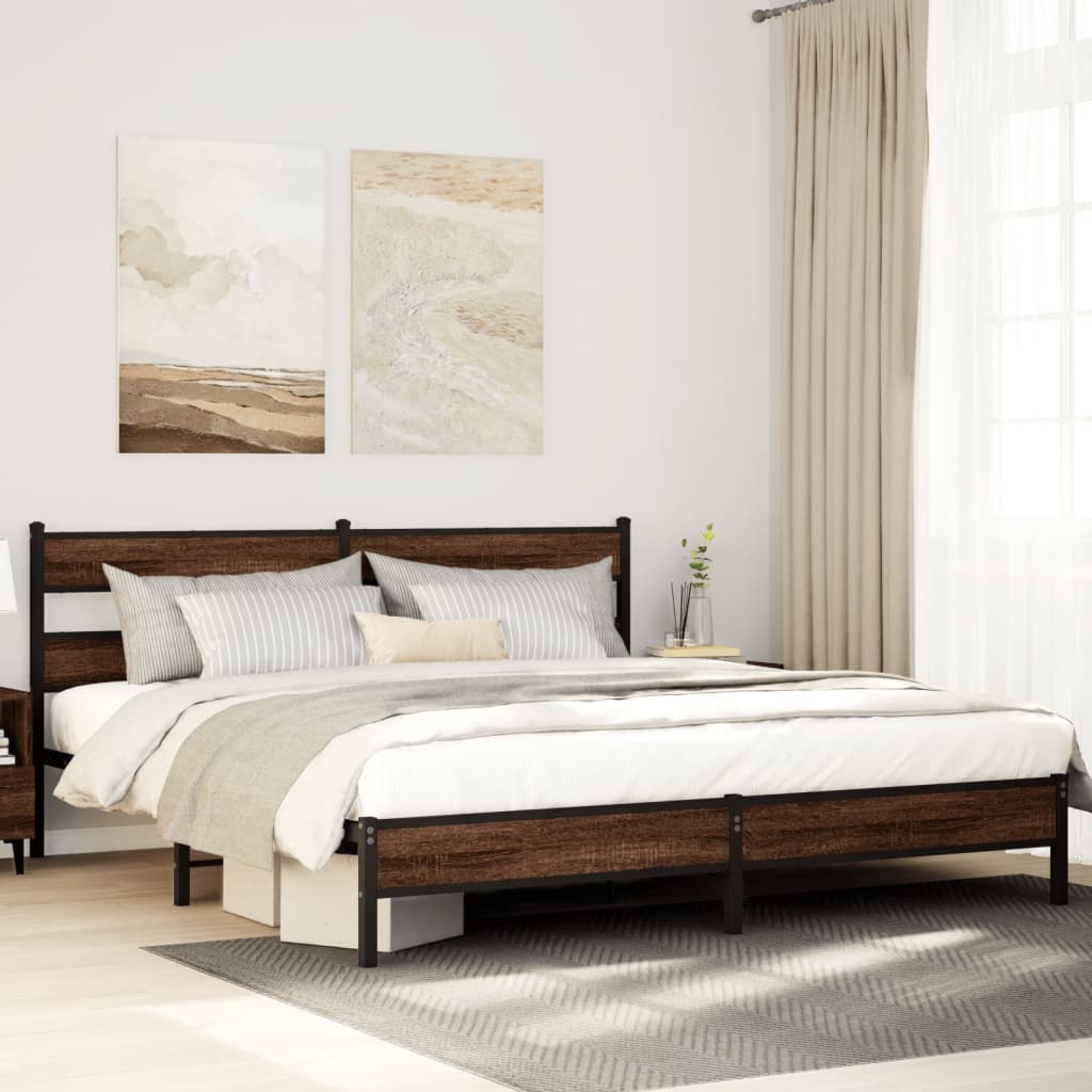 Bedframe zonder matras metaal bruin eikenkleur 183x213 cm is nu te koop bij PeponiXL, paradijselijk wonen!