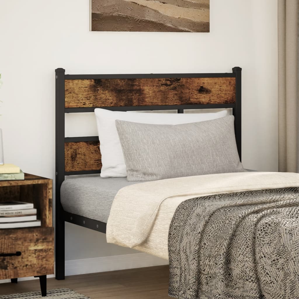 Vervangend hoofdbord 100 cm ijzer en bewerkt hout gerookt eikenkleurig is nu te koop bij PeponiXL, paradijselijk wonen!