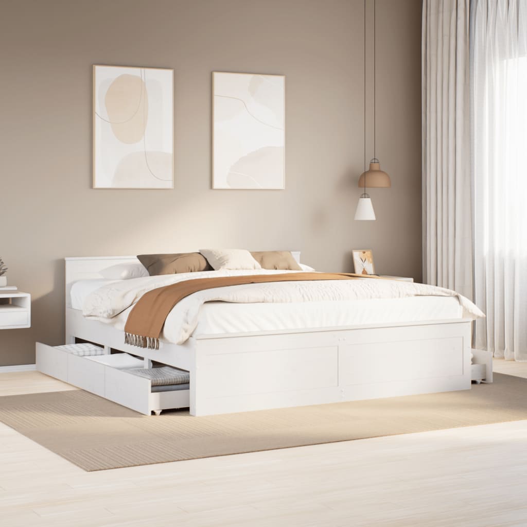 Bedframe zonder matras met hoofdbord grenenhout wit 200x200 cm is nu te koop bij PeponiXL, paradijselijk wonen!