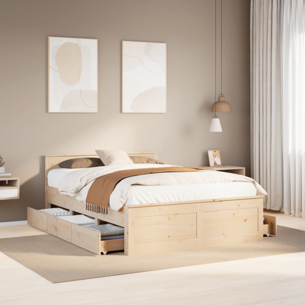 Bedframe zonder matras met hoofdbord grenenhout 140x190 cm is nu te koop bij PeponiXL, paradijselijk wonen!