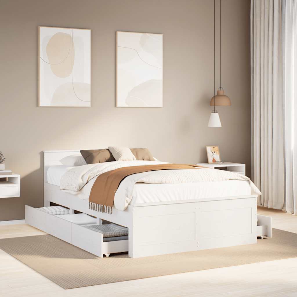 Bedframe zonder matras met hoofdbord grenenhout wit 120x190 cm is nu te koop bij PeponiXL, paradijselijk wonen!
