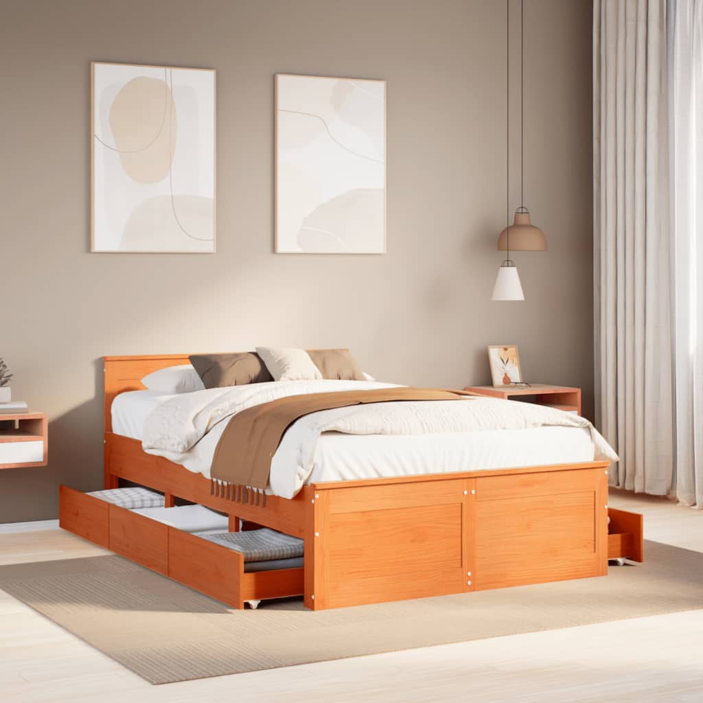 Bedframe zonder matras met hoofdbord hout wasbruin 120x190 cm is nu te koop bij PeponiXL, paradijselijk wonen!