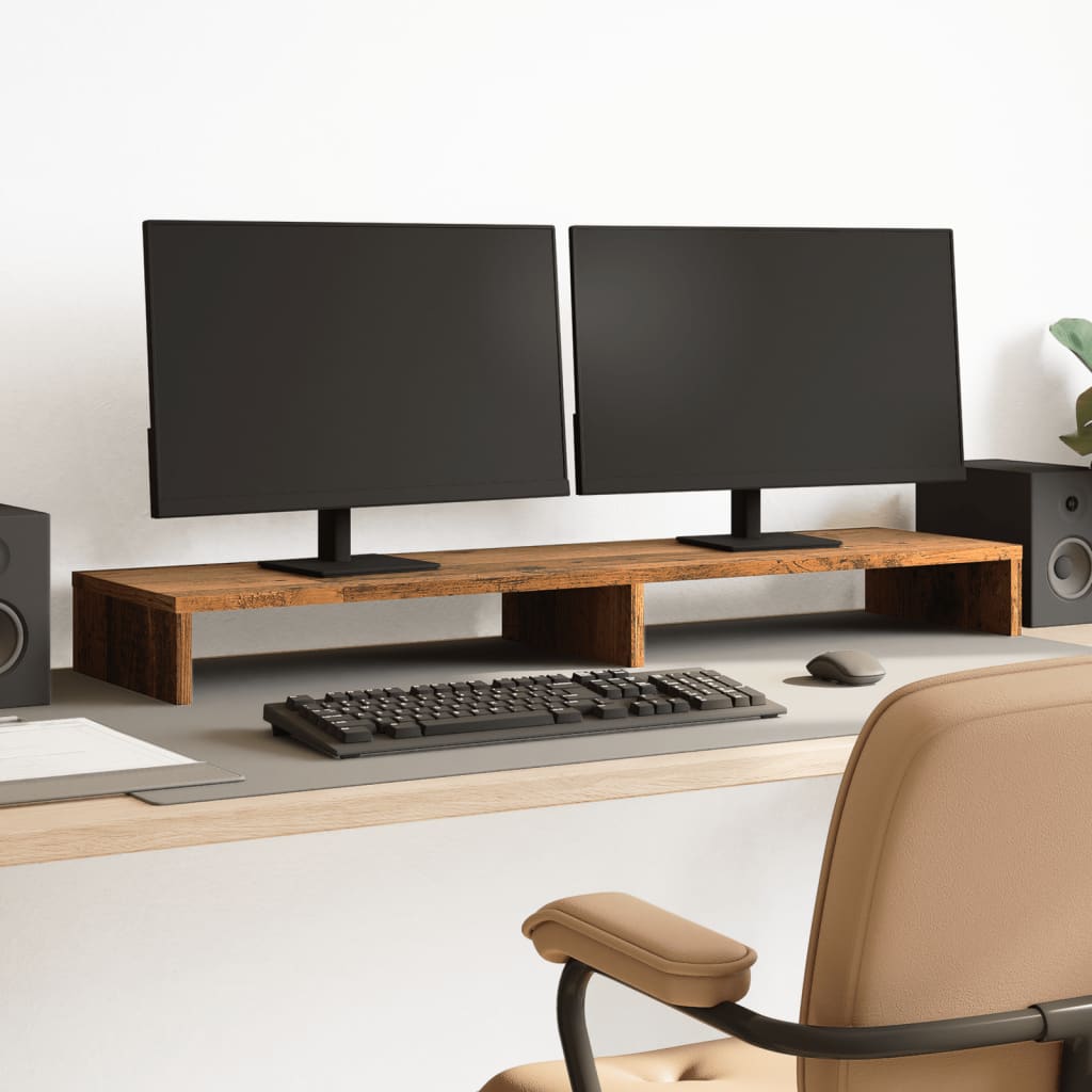 Monitorstandaard 100x27x10 cm bewerkt hout oud houtkleurig is nu te koop bij PeponiXL, paradijselijk wonen!