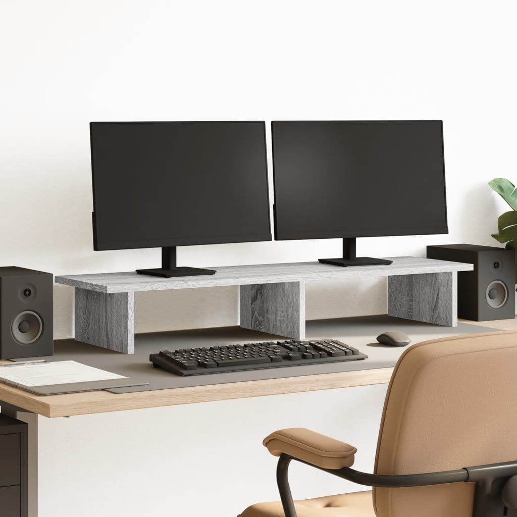 Monitorstandaard 100x27x15 cm bewerkt hout grijs sonoma eiken is nu te koop bij PeponiXL, paradijselijk wonen!