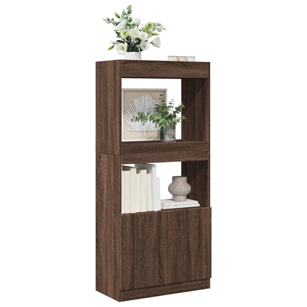 Hoge kast 63x33x140 cm bewerkt hout bruin eikenkleurig is nu te koop bij PeponiXL, paradijselijk wonen!