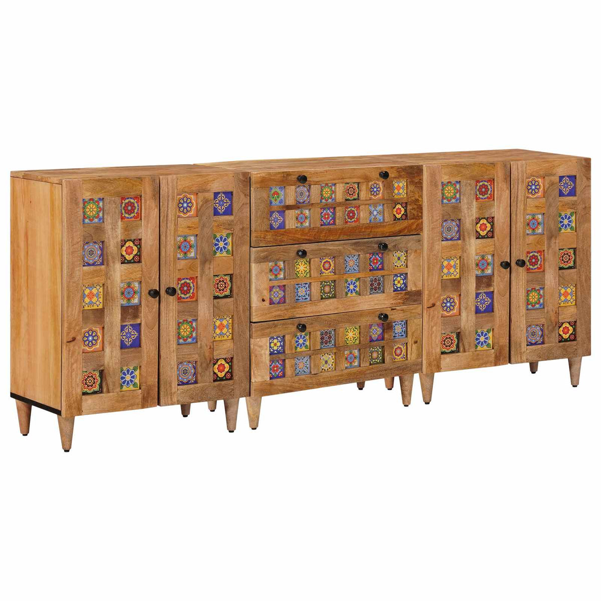 Dressoir 3 pcs Naturel 60 x 33,5 x 75 cm Massief Mango Hout is nu te koop bij PeponiXL, paradijselijk wonen!