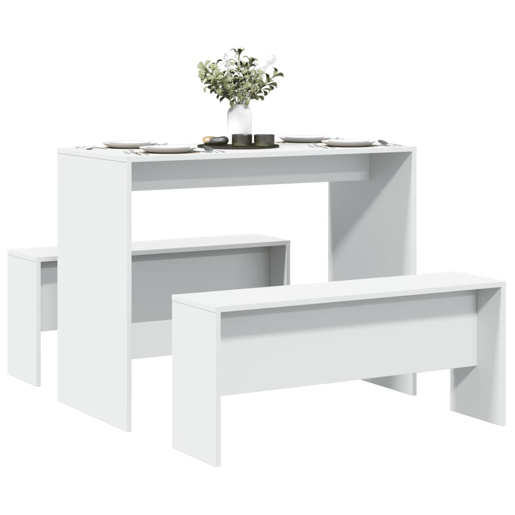 3-delige Eettafel en bankenset bewerkt hout wit is nu te koop bij PeponiXL, paradijselijk wonen!