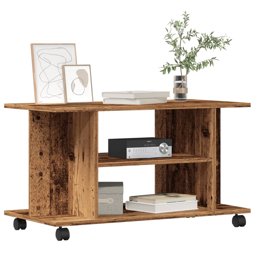 Tv-meubel met wieltjes 80x40x45 cm bewerkt hout oud houtkleurig is nu te koop bij PeponiXL, paradijselijk wonen!