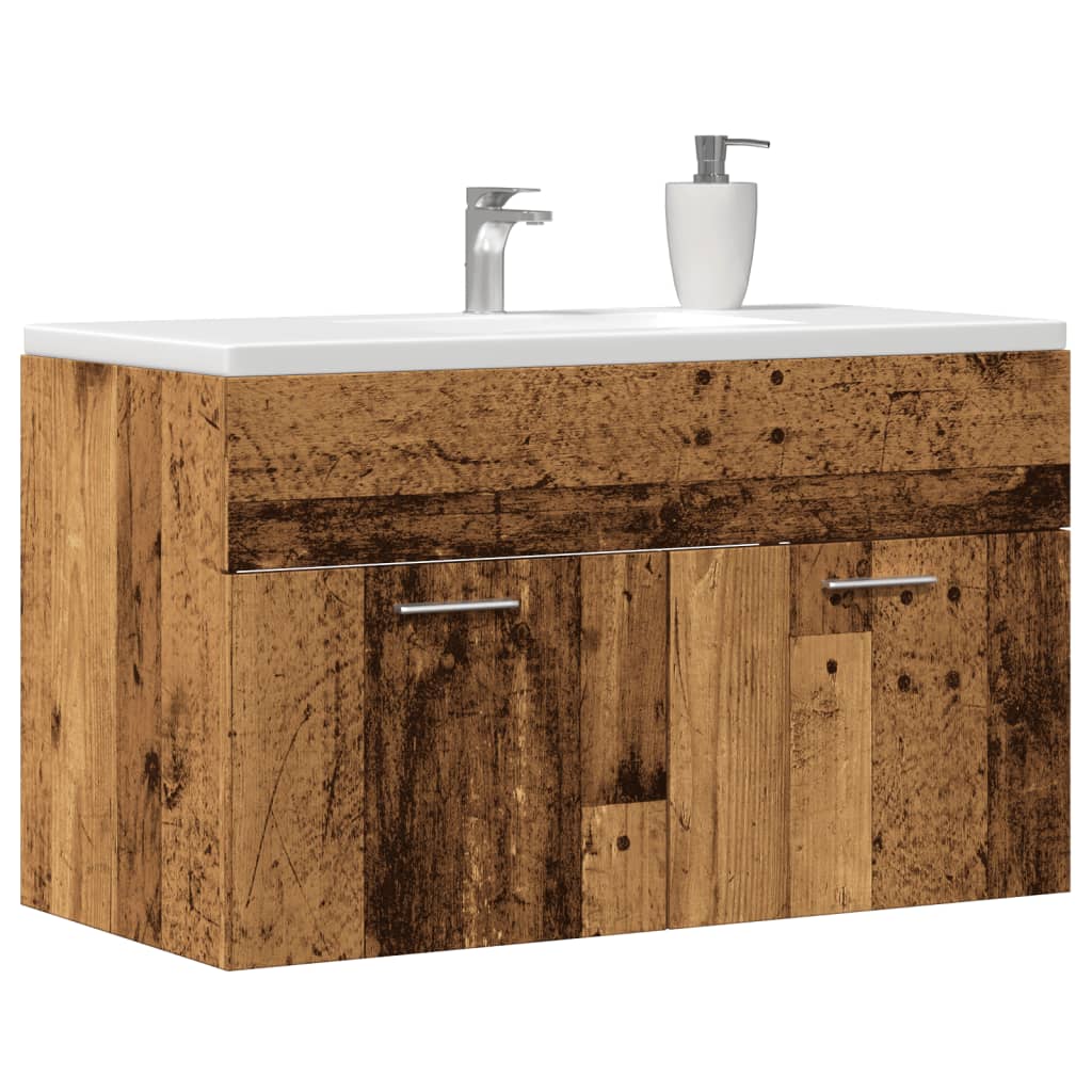 Wastafelkast 80x38,5x46 cm bewerkt hout oud houtkleurig is nu te koop bij PeponiXL, paradijselijk wonen!