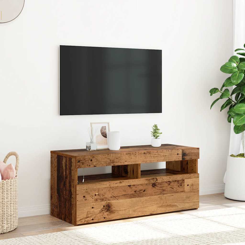 Tv-meubel met LED 90x35x40 cm bewerkt hout oud hout is nu te koop bij PeponiXL, paradijselijk wonen!